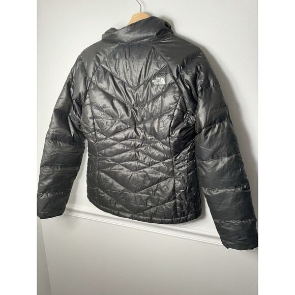 North Face 550 Goose Down puffer jacket womens medium Shiny Black Quilted Warm - Picture 5 of 7